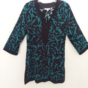 Chicos Tunic Dress Womens Size 1 Medium Slinky Stretch Teal Black